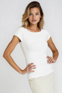 Tops: PAULA RYAN Slim Fit Boat Neck Cap Sleeve Top - Ecovero White