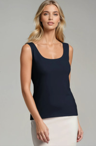 Tops: PAULA RYAN Slim Fit Singlet - Eco Vero Navy