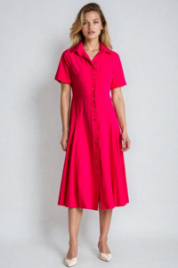 PAULA RYAN Classic Shirt Dress Microjersey - Electric Pink