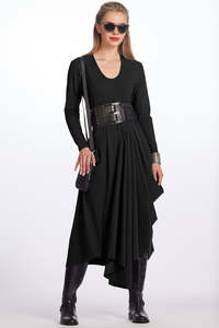 PAULA RYAN Scoop Neck Hitched Tulip Dress - Black