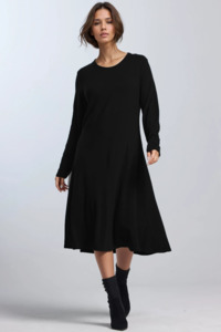 PAULA RYAN A Line Swing Dress - Black Merino