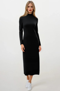 PAULA RYAN Polo Neck Sheath Dress - Black Merino