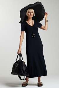 Dresses: PAULA RYAN ESSENTIALS Short Sleeve Modal Sheath - Black