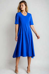 PAULA RYAN A-line Half Sleeve Tab Dress - Greek Blue Microjersey