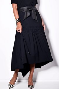 Skirts: PAULA RYAN Long A-line Drawcord Skirt - Black