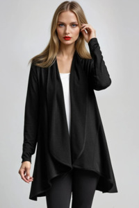 PAULA RYAN Panelled Swing Cardigan - Merino Black