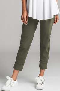 Paula Ryan Essentials: PAULA RYAN ESSENTIALS Wide Cuff Capri Pant - Classic Microjersey Khaki Green