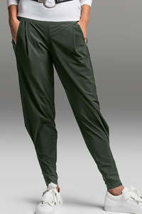 Pants: PAULA RYAN Ankle Pleat Basque Pant - Khaki