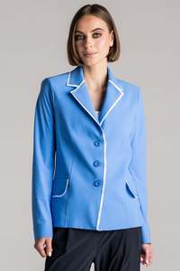 Paula Ryan Fashion Collection: PAULA RYAN Contrast Trim Blazer - Cornflower/White