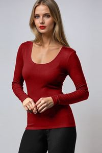 Merino: PAULA RYAN Slim Fit Scoop Neck Top - Merino Red