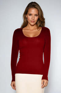 Merino: PAULA RYAN Easy Fit Scoop Neck Top - Red Merino