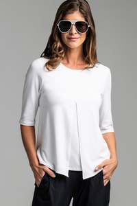 Micromodal 1: PAULA RYAN ESSENTIALS Box Pleat Half Sleeve Top - MicroModal White