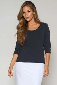 PAULA RYAN Easy Fit 3/4 Sleeve U Shape Neck Top - Eco Vero Navy
