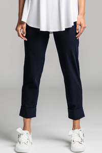 Pants In Microjersey: PAULA RYAN ESSENTIALS Cuffed Capri Pant - Classic Microjersey Navy