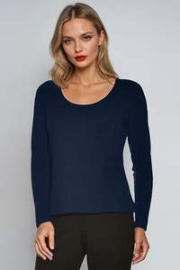 Scoop Neck Tops: PAULA RYAN Easy Fit Scoop Neck Top - Merino Navy