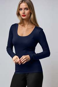 Scoop Neck Tops: PAULA RYAN Slim Fit Scoop Neck Top - Merino Navy