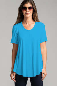 Scoop Neck Tops: PAULA RYAN Scoop Neck Swing Tee Modal Soft - Tahitian Blue