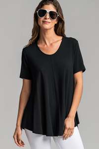 Scoop Neck Tops: PAULA RYAN ESSENTIALS Scoop Neck Swing Tee - Black Modal Soft