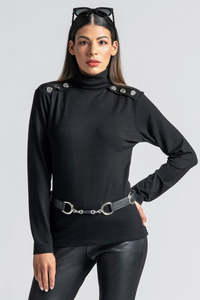 Leather: PAULA RYAN Metal Trimmed Leather Belt - Black/Nickel