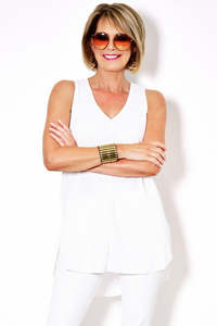 Singlets: PAULA RYAN Long Layering Singlet Microjersey - White