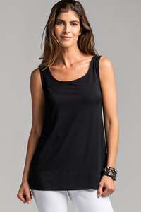 PAULA RYAN Easy Fit Scoop Neck Singlet Microjersey - Black