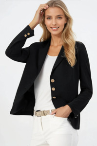 PAULA RYAN Classic Waisted Jacket - Black - Bonded Microjersey