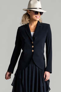 PAULA RYAN Classic Waisted Jacket - Navy - Bonded Microjersey