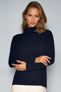 Change Of Season Promotion: PAULA RYAN Easy Fit Polo Neck Top - Merino Navy