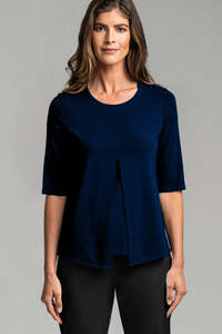 PAULA RYAN ESSENTIALS Box Pleat Half Sleeve Top - Ecovero Navy