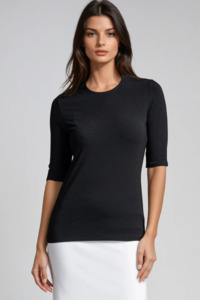 PAULA RYAN Easy Fit Half Sleeve Crew Neck Top Ecovero Black