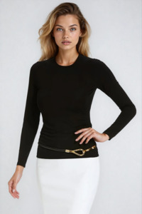 Ecovero Luxury Jersey: PAULA RYAN Slim Fit Long Sleeve Crew Neck Top - Ecovero Black