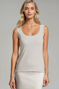 Tops: PAULA RYAN ESSENTIALS Slim Fit Singlet - MicroModal Sand