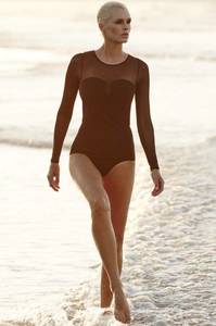 Swimwear: PAULA RYAN Long Sleeve Mesh Bodice Swimsuit