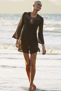 Swimwear: PAULA RYAN Mesh Kaftan With Hot Fix Detail