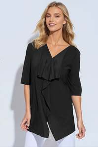 Microjersey: PAULA RYAN Drape Front Top Superfine Microjersey - Black