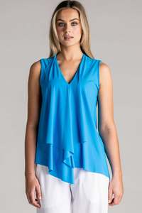 Microjersey: PAULA RYAN Sleeveless Drape Top Superfine Microjersey - Cyan Blue