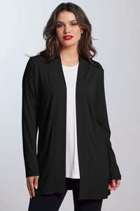 Cardigans: PAULA RYAN Edge to Edge Waisted Cardigan - Black Merino