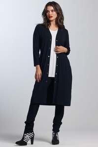PAULA RYAN Merino Dome Front Shaped Cardigan French Navy - Merino Stretch