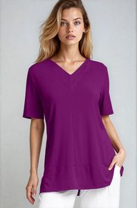 PAULA RYAN Double V Neck Top – Micromodal Currant
