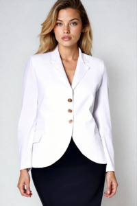 Microjersey: PAULA RYAN Classic Waisted Jacket - White - Bonded Microjersey