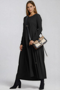 PAULA RYAN Long Sleeve Arched Front Dress - Black