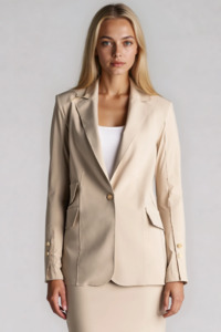 Paula Ryan Fashion Collection: PAULA RYAN Long-line Boyfriend Jacket - Microjersey Warm Sand