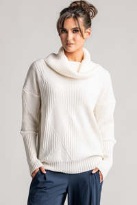 Tops: PAULA RYAN Diamond Ribbed Sweater - Merino Winter White