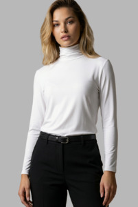 Tops: PAULA RYAN Easy Fit Zip Neck Long Sleeve Polo Top - EcoVero White
