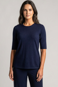 PAULA RYAN Easy Fit Half Sleeve Top - Merino Navy
