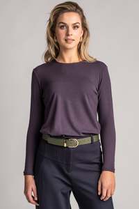 Tops: PAULA RYAN Easy Fit Crew Neck Top - Merino Cocoa Plum