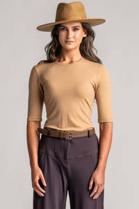 PAULA RYAN Slim Fit Half Sleeve Tee - Merino Camel