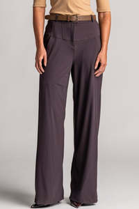 Pants: PAULA RYAN Wide Leg Pant - Microjersey Cocoa Plum PRE ORDER