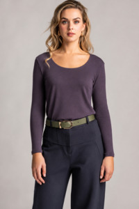 PAULA RYAN Easy Fit Scoop Neck Top - Merino Cocoa Plum