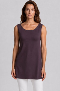 Tops: PAULA RYAN Long Loose Fit Singlet - Cocoa Plum Merino